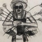 Feathers in my hear, my hat is a bridge to heaven - charcoal, aquarelle on paper 80_123cm